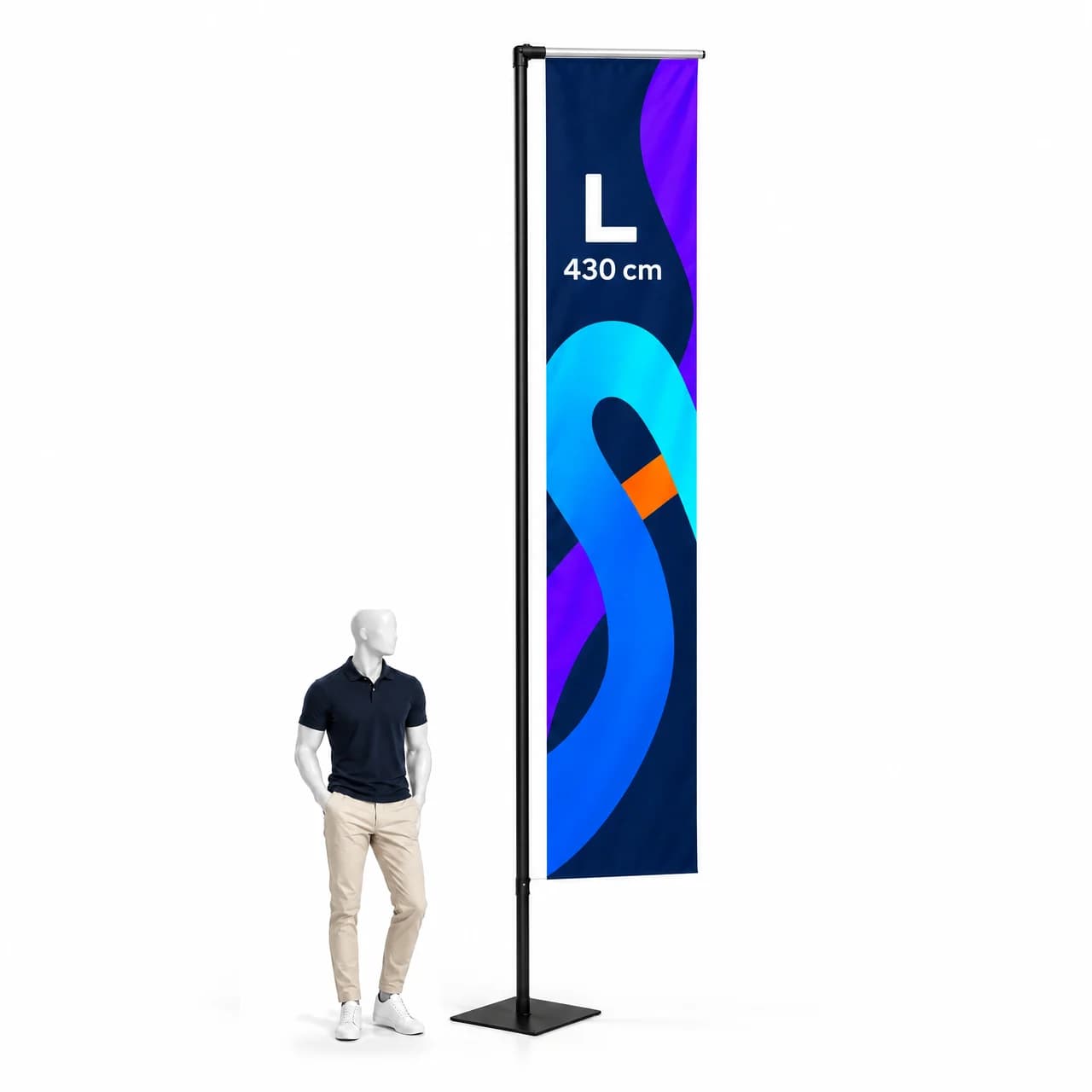Beachflag H L 430 cm – obdélníková reklamní vlajka s potiskem