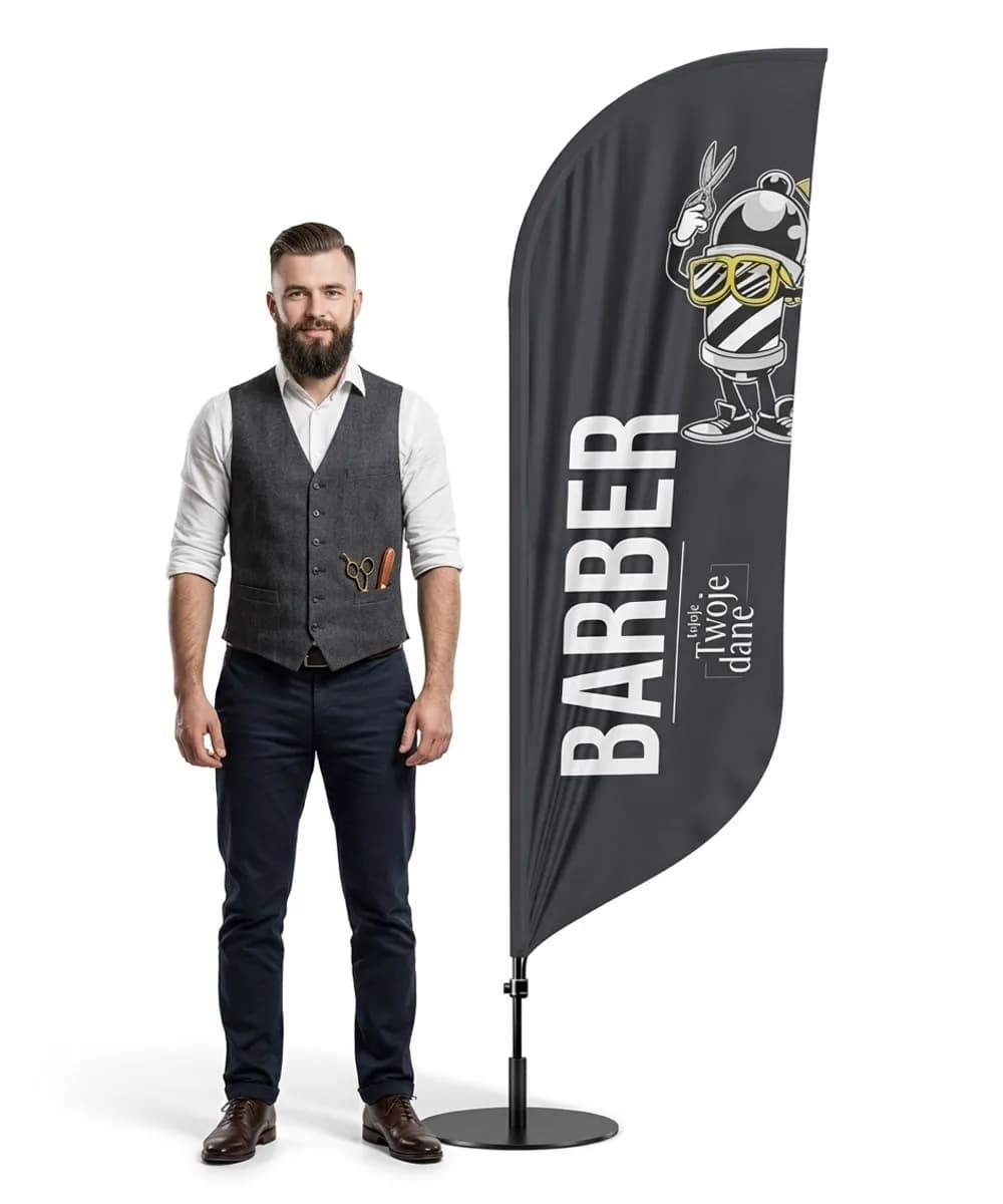 Reklamní vlajka Winder – Barber Shop Barber – vzor 1 – konfigurovatelná sada