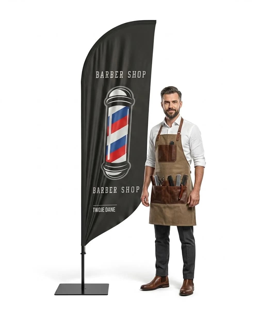 Reklamní vlajka Winder – Barber – vzor 3 – konfigurovatelná sada