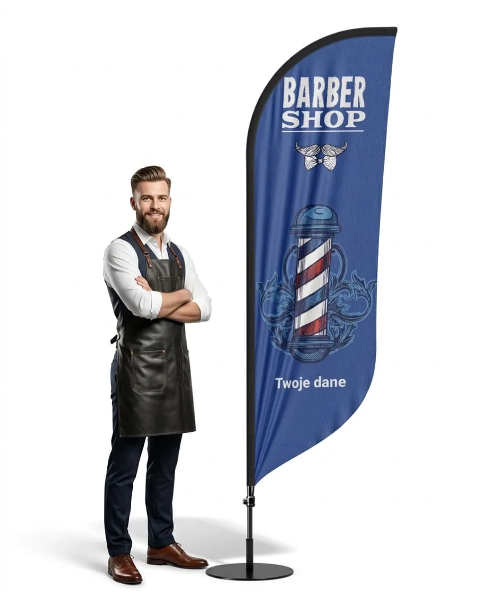 Reklamní vlajka Winder – Barber – vzor 8 – konfigurovatelná sada