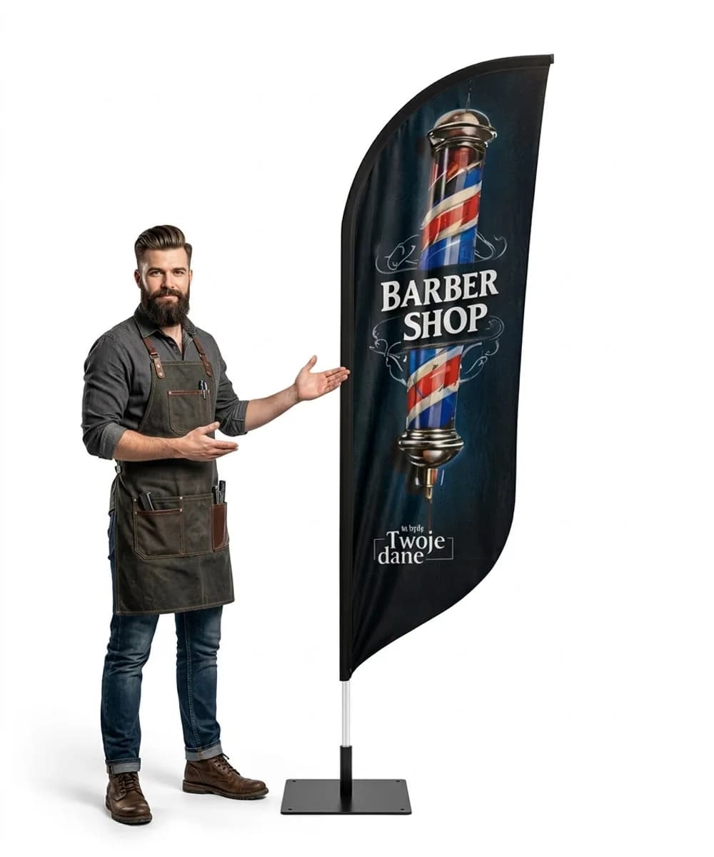 Reklamní vlajka Winder – Barber Shop – vzor 12 – konfigurovatelná sada