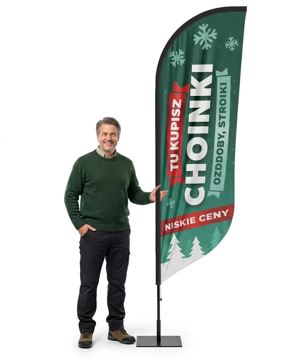 Reklamní vlajka Winder – Prodej vánočních stromků reklama – vzor 2 – konfigurovatelná sada