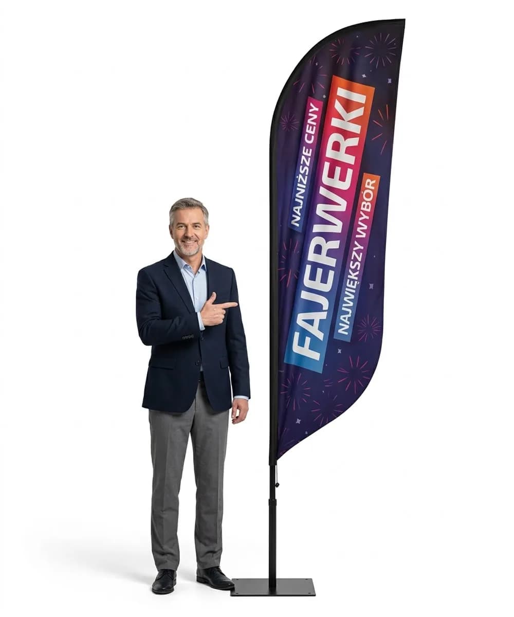 Reklamní vlajka Winder – Ohňostroje reklama – vzor 2 – konfigurovatelná sada