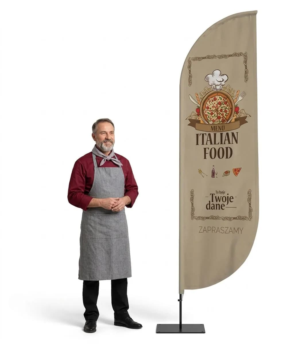 Reklamní vlajka Winder – Italian menu food pizza – vzor 1 – konfigurovatelná sada