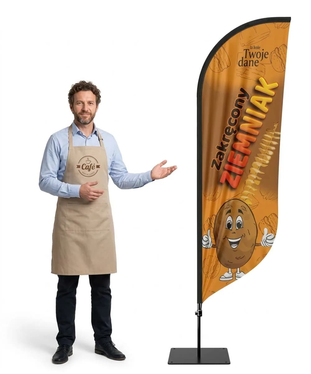 Reklamní vlajka Winder – Spirálový brambor reklama – vzor 3 – konfigurovatelná sada