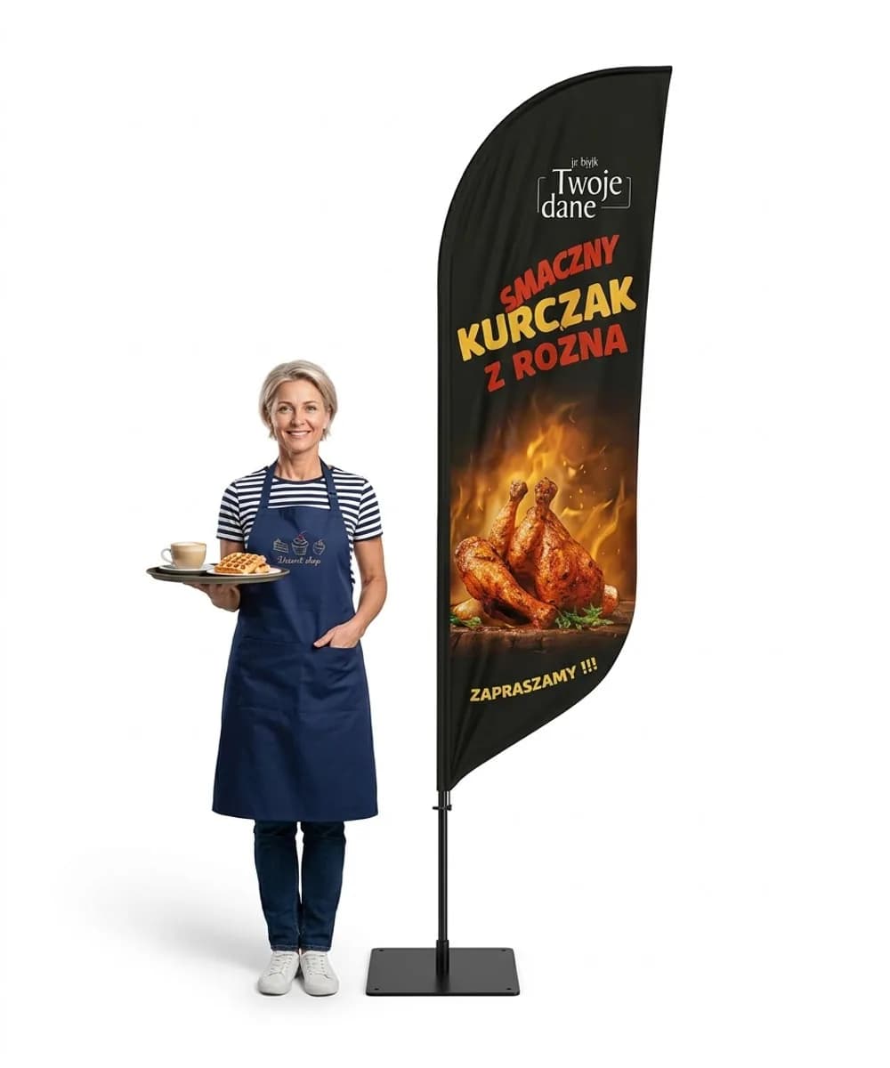 Reklamní vlajka Winder – Kuře z rožně reklama – vzor 1 – konfigurovatelná sada