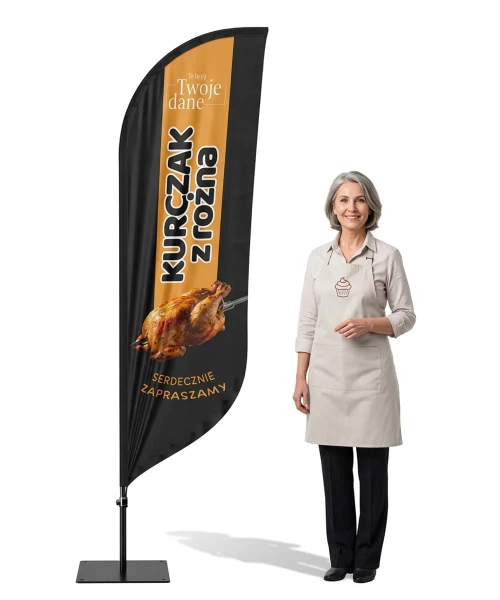 Reklamní vlajka Winder – Kuře z rožně reklama – vzor 2 – konfigurovatelná sada
