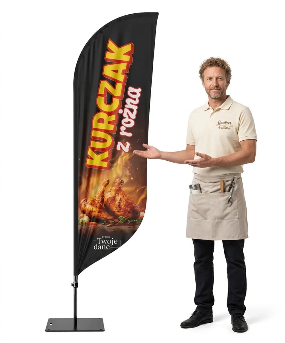 Reklamní vlajka Winder – Kuře z rožně reklama – vzor 4 – konfigurovatelná sada