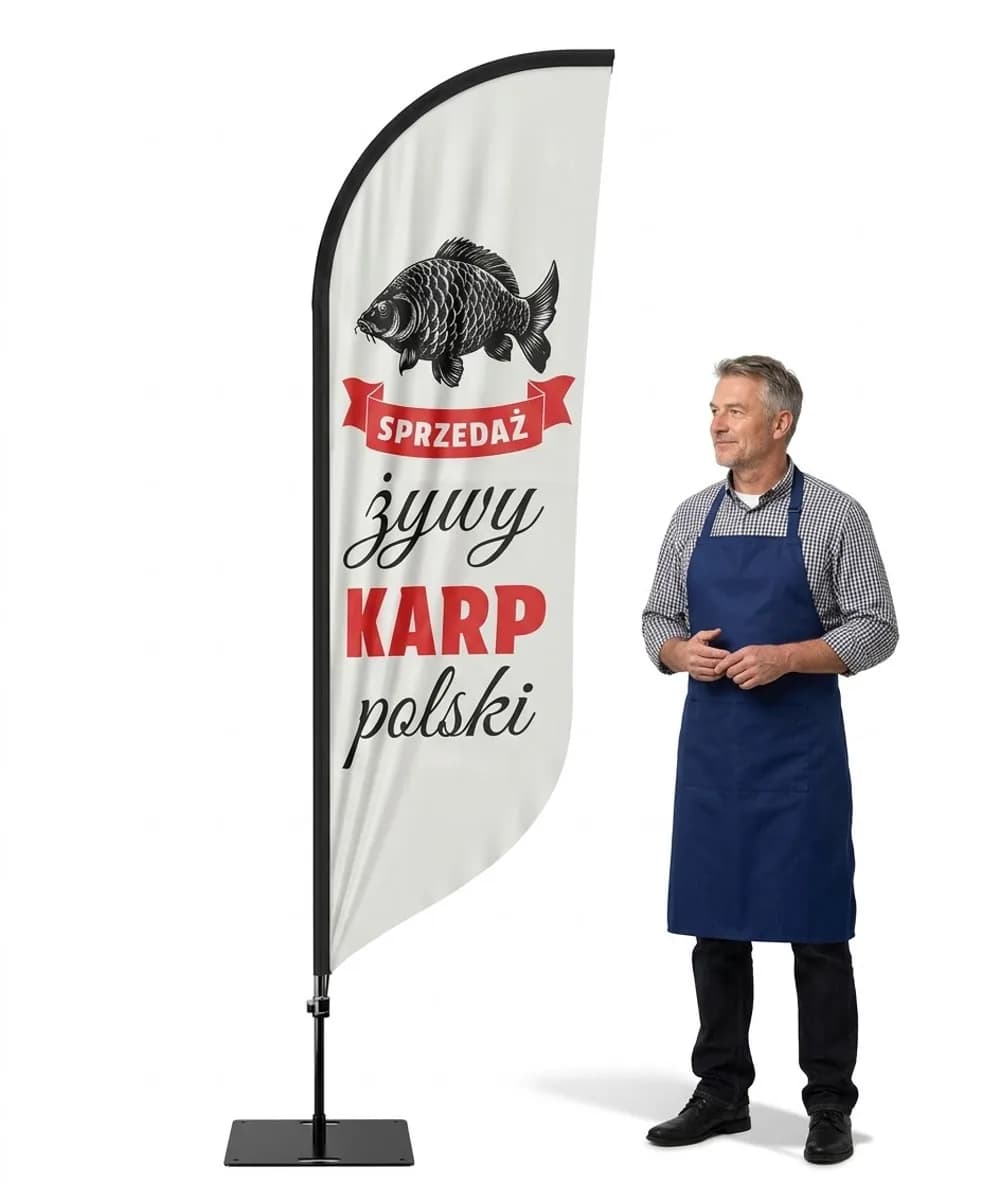Reklamní vlajka Winder – Živý kapr reklama – vzor 3 – konfigurovatelná sada