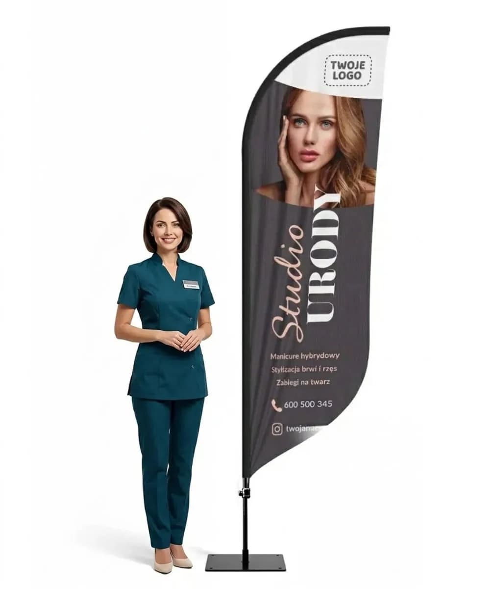 Reklamní vlajka Winder – Salon krásy – vzor 2 – konfigurovatelná sada