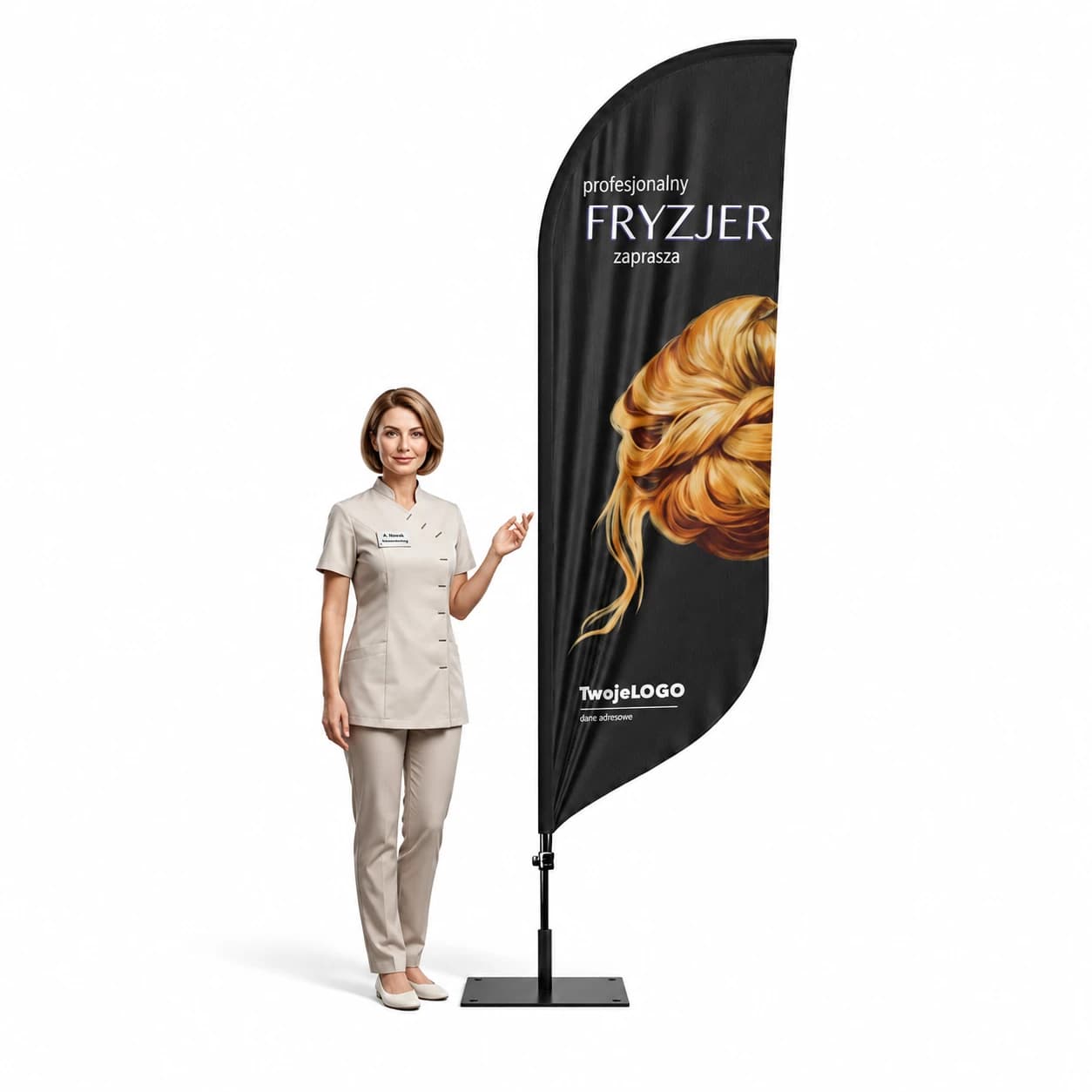 Reklamní vlajka Winder – Kadeřník beauty reklama – vzor 7 – konfigurovatelná sada