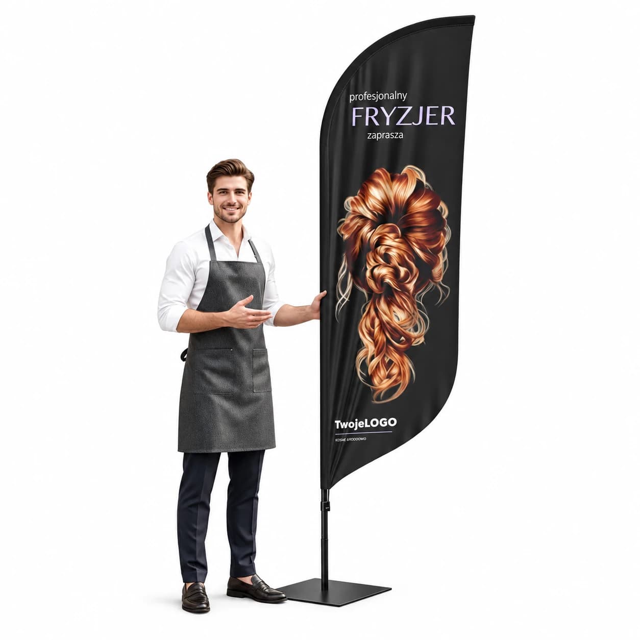 Reklamní vlajka Winder – Beauty studio Hair Kadeřník Reklama – vzor 9 – konfigurovatelná sada
