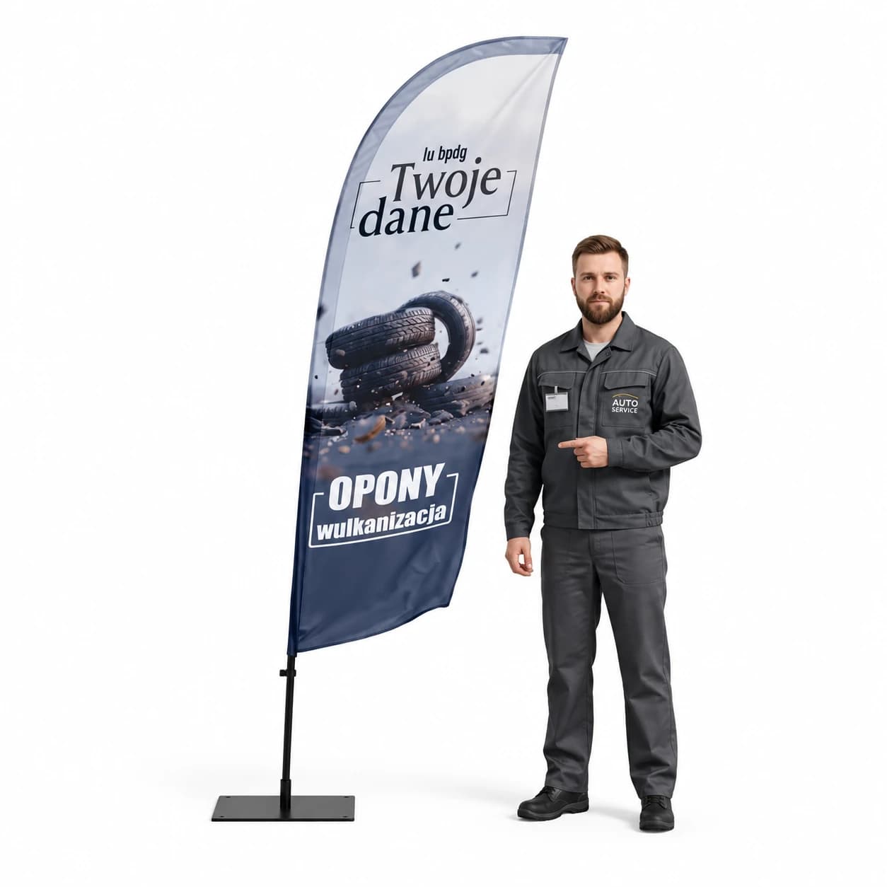 Reklamní vlajka Winder – Pneumatiky Pneuservis – vzor 9 – konfigurovatelná sada