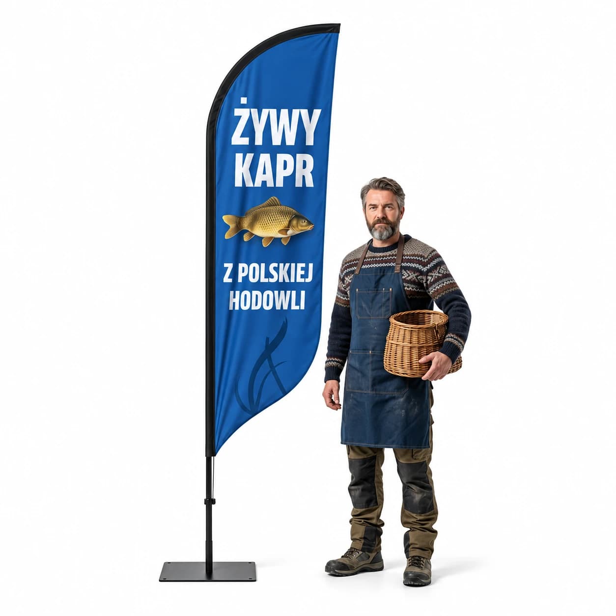 Reklamní vlajka Winder – Živý kapr reklama – vzor 1 – konfigurovatelná sada
