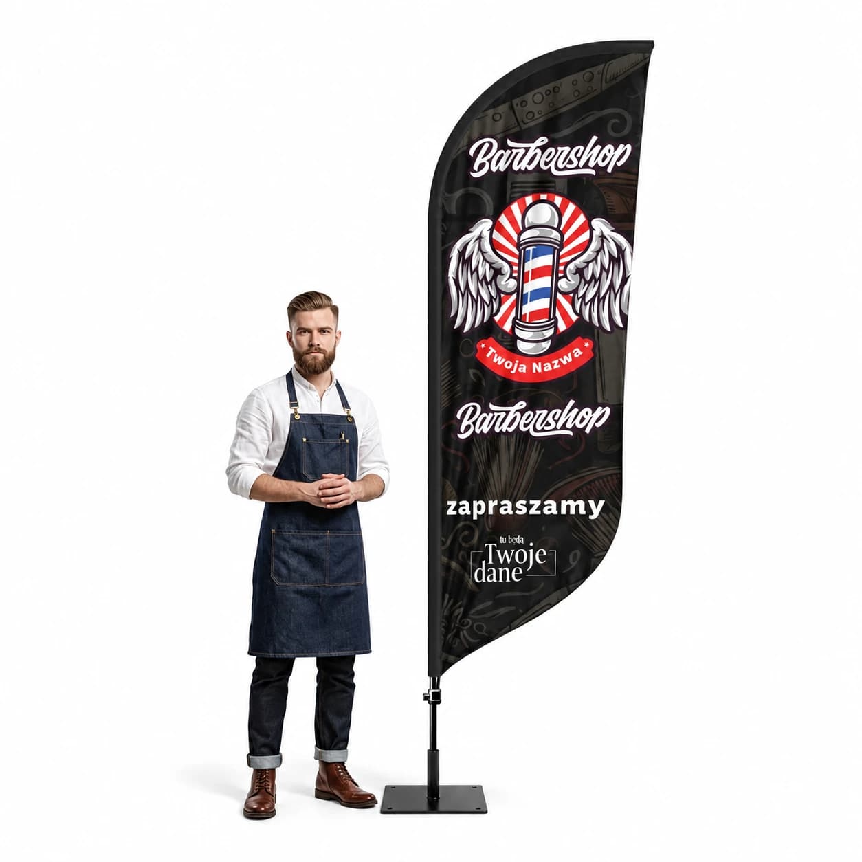 Reklamní vlajka Winder – Barber – vzor 14 – konfigurovatelná sada