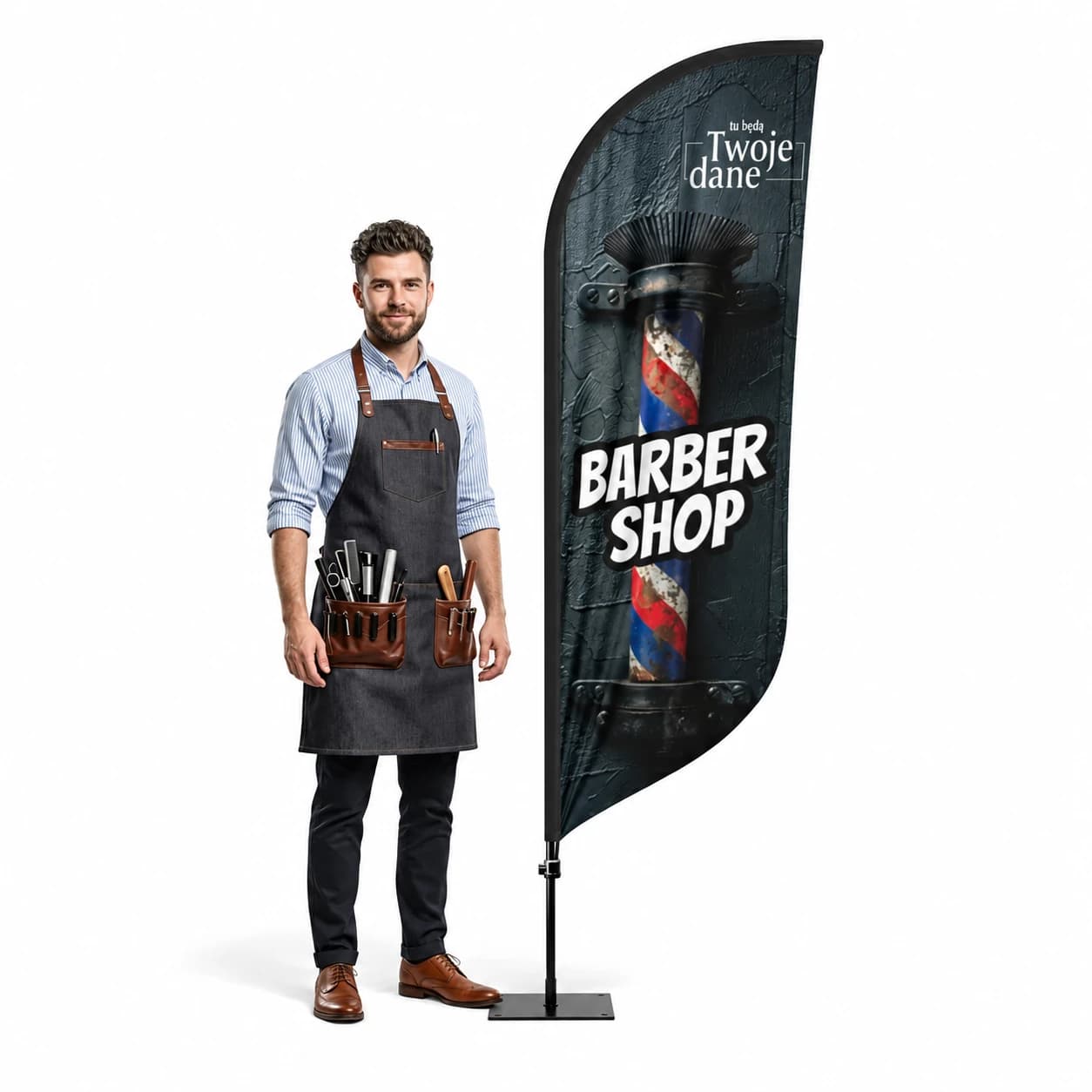 Reklamní vlajka Winder – Barber – vzor 16 – konfigurovatelná sada