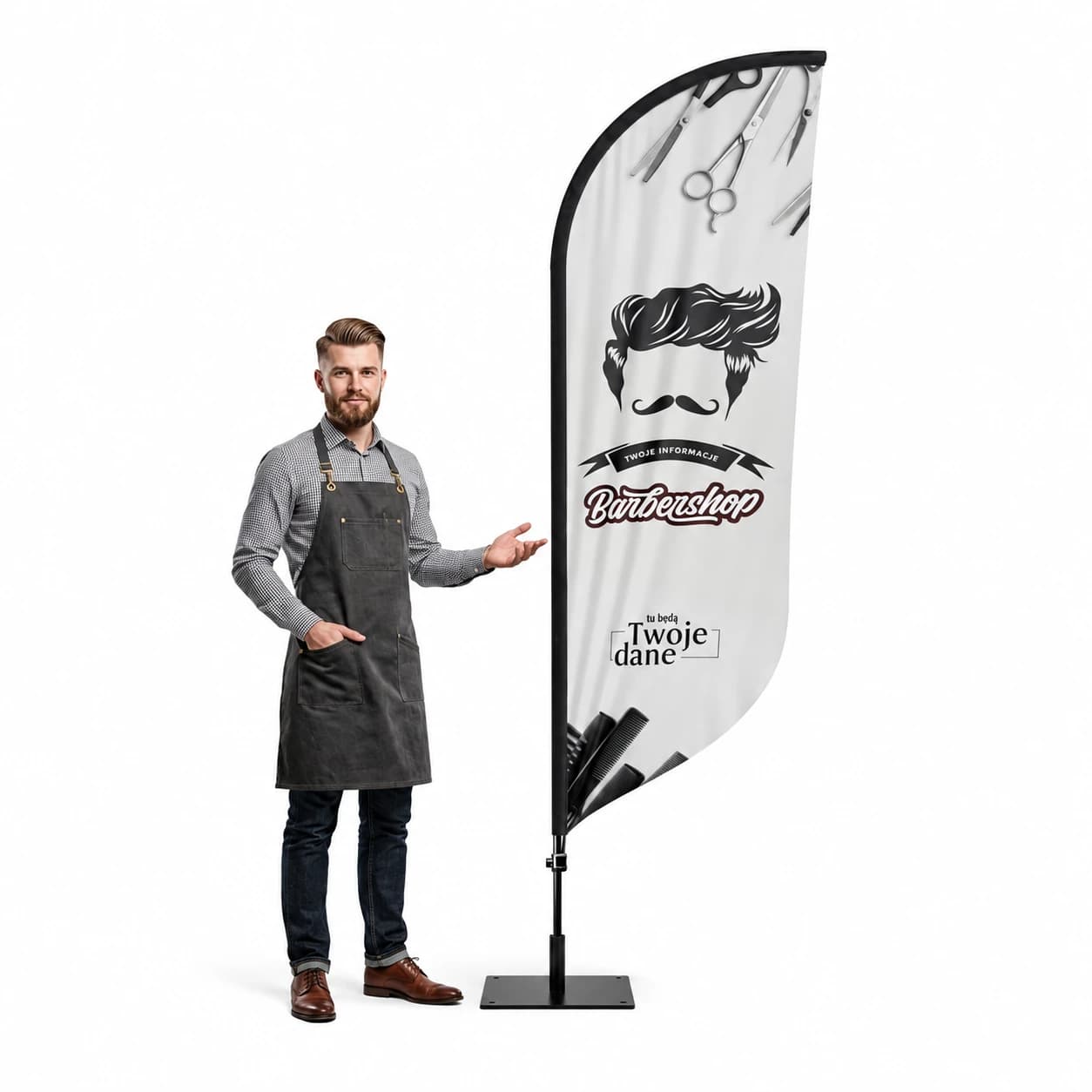 Reklamní vlajka Winder – Barber – vzor 17 – konfigurovatelná sada