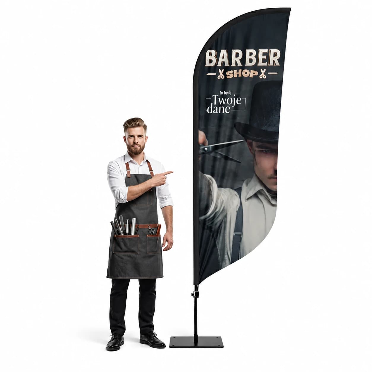 Reklamní vlajka Winder – Barber – vzor 19 – konfigurovatelná sada