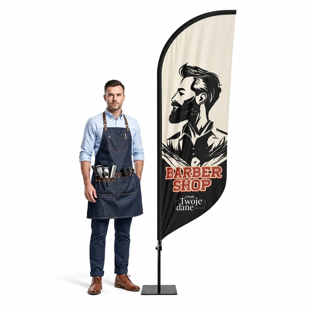Reklamní vlajka Winder – Barber – vzor 25 – konfigurovatelná sada