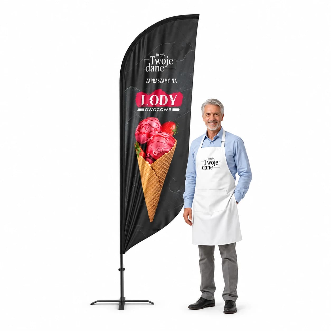 Reklamní vlajka Winder – Zmrzlina – vzor 20 – konfigurovatelná sada