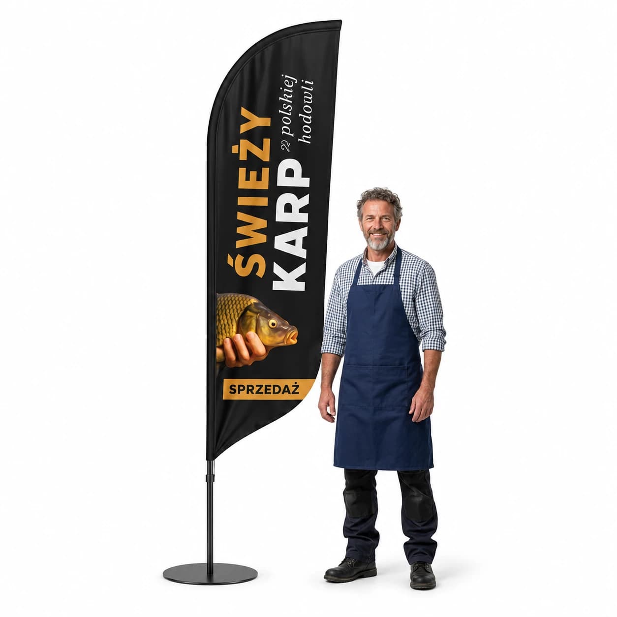 Reklamní vlajka Winder – Živý kapr reklama – vzor 4 – konfigurovatelná sada