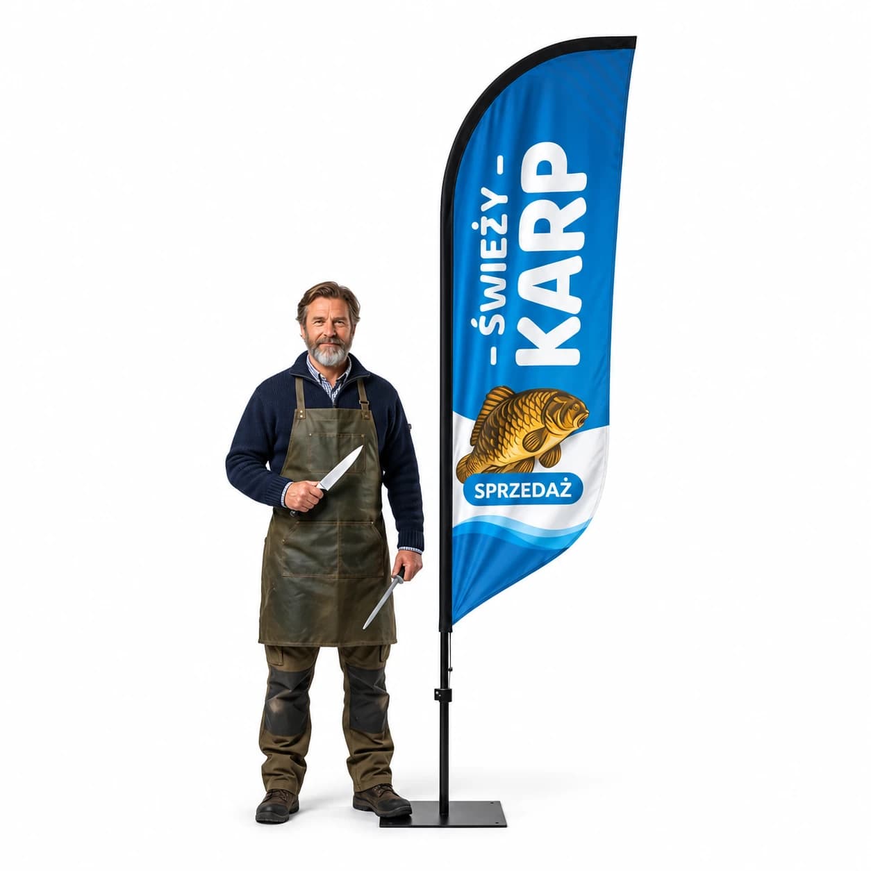 Reklamní vlajka Winder – Živý kapr reklama – vzor 5 – konfigurovatelná sada
