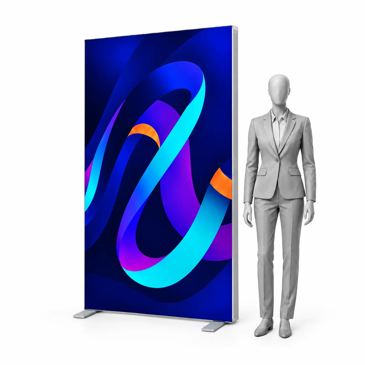 Prosvětlená stěna LED BOX 2.0 100x200 cm s potiskem vedle siluety člověka