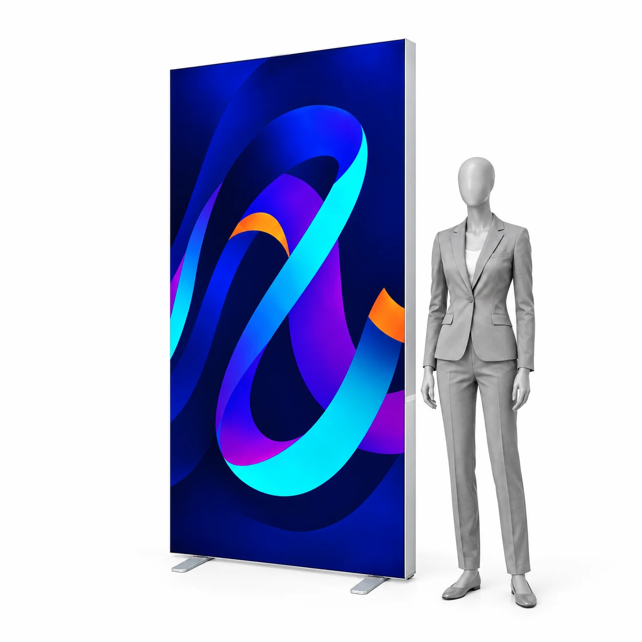 Prosvětlená stěna LED BOX 2.0 100x230 cm s potiskem vedle siluety člověka