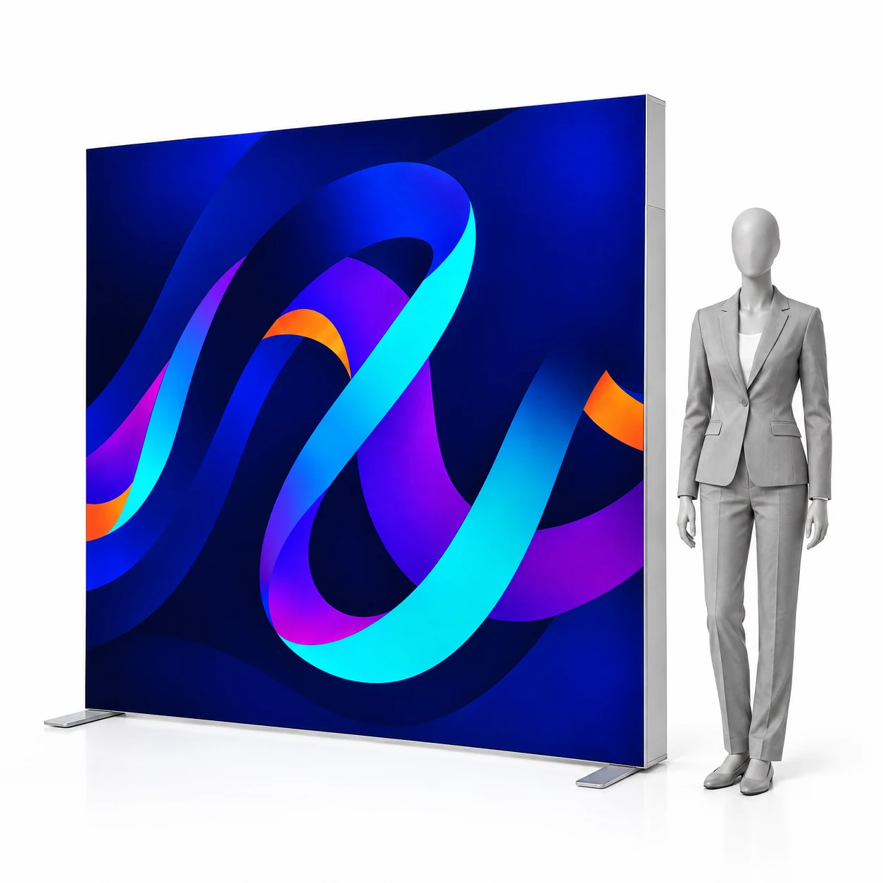 Prosvětlená stěna LED BOX PLUS 200x200 cm s potiskem vedle siluety člověka