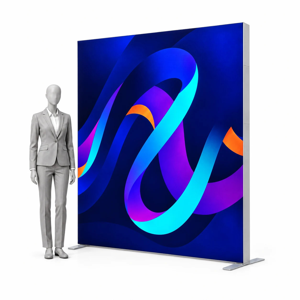 Prosvětlená stěna LED BOX PLUS 200x240 cm s potiskem vedle siluety člověka