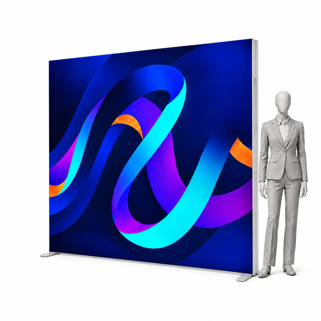 Prosvětlená stěna LED BOX PRO 285x250 cm s potiskem vedle siluety člověka