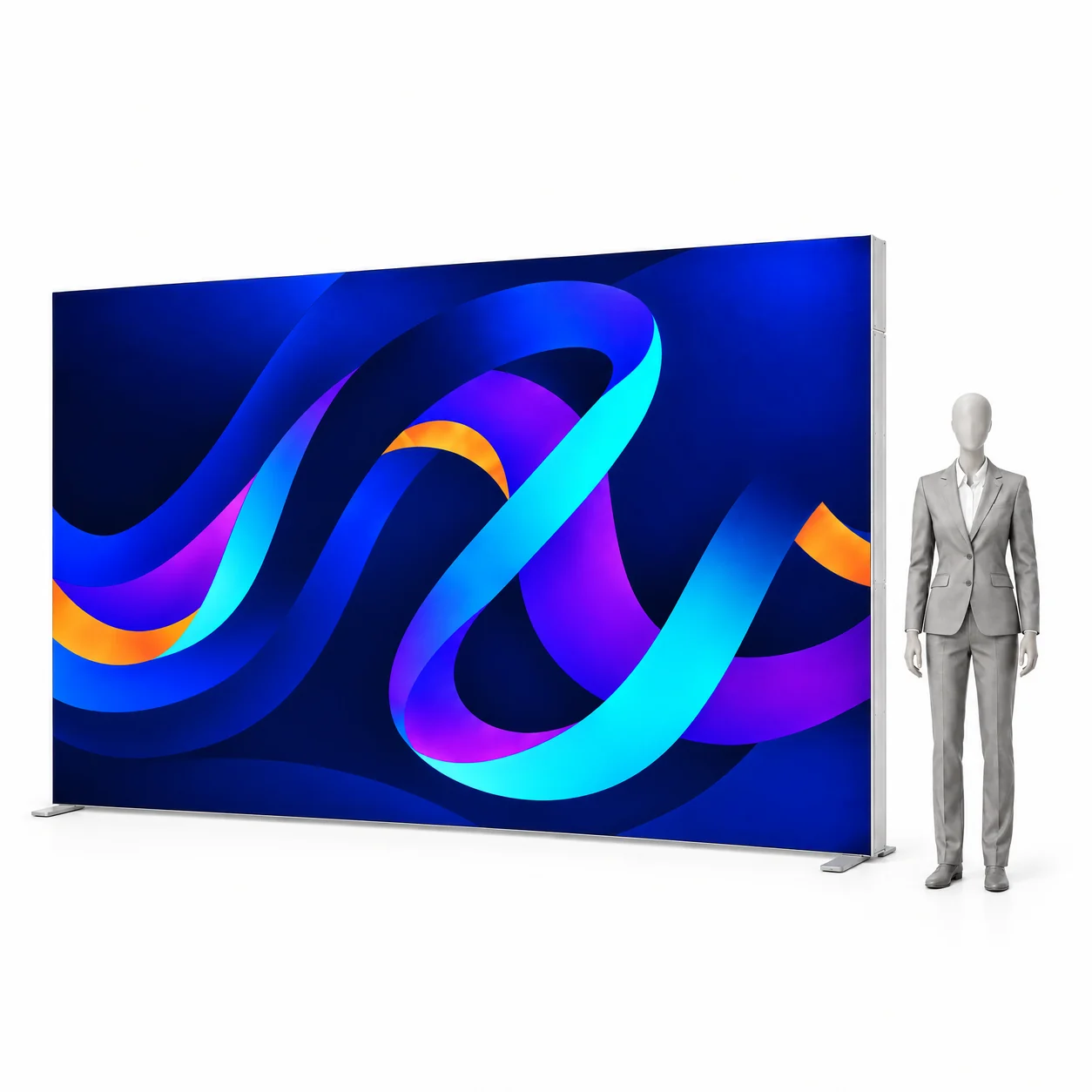 Prosvětlená stěna LED BOX PRO 400x250 cm s tiskem vedle siluety člověka