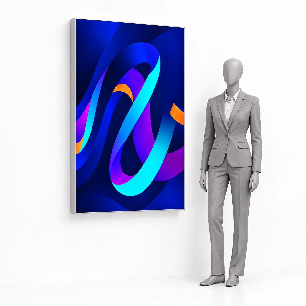 Nástěnný rám LED BOX 100x150 cm s tiskem vedle siluety člověka